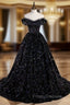 Black Sequins Off the Shoulder Formal Prom Dress