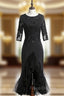 Black Sheath Satin Tulle Appliques Short Sleeve Short  Formal Prom Dress