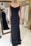 Black Sheath Spaghetti Straps Pleats Formal Prom Dress