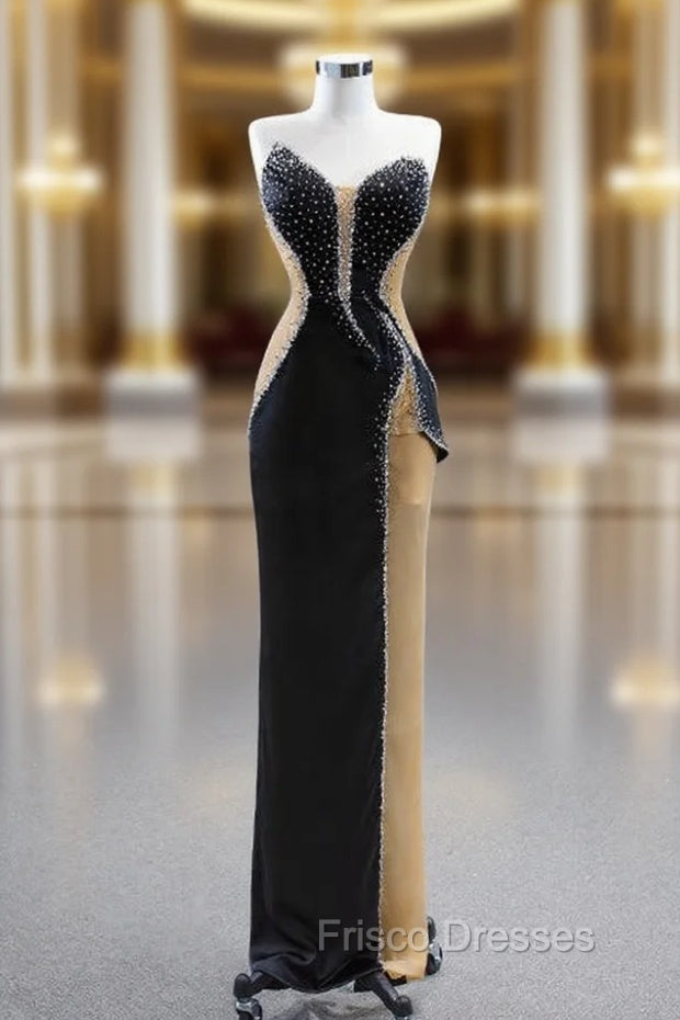 Black Sheath Strapless Beading Formal Prom Dress Main image