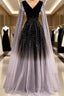 Black Shiny Tulle Gradient Tulle V-Neckline Party Dress, Black Tulle Formal Prom Dress