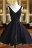 Black Short A-Line Evening Dress Featuring Plunge V Sleeveless Bodice