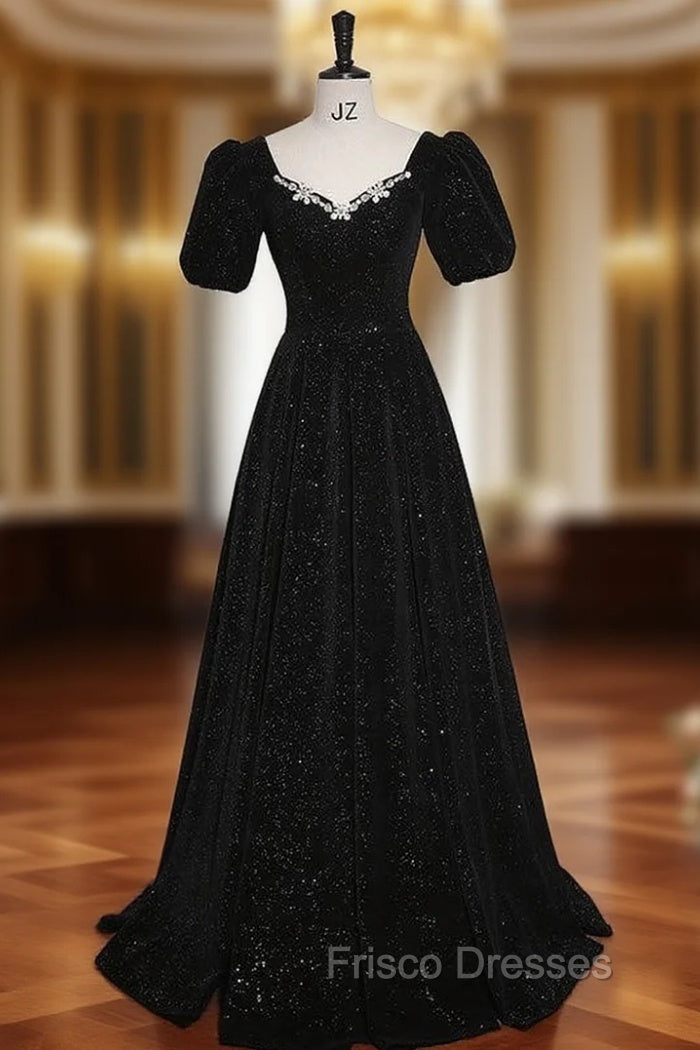 Black Short Sleeve Crystal Formal Prom Dress Main image