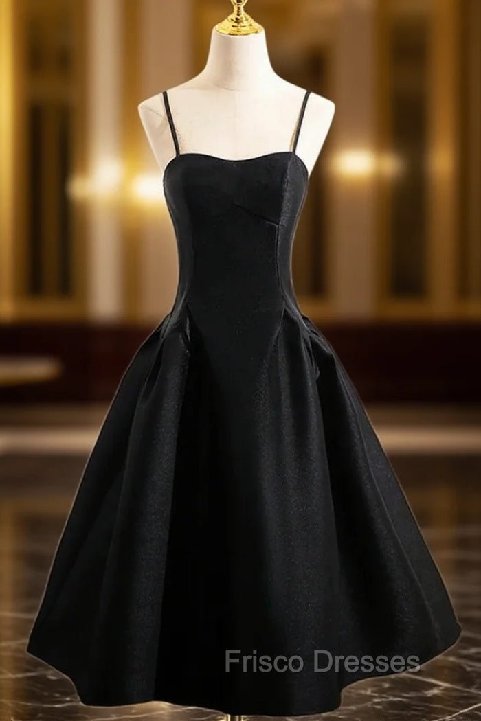 Black Spaghetti Strap Satin Formal Prom Dress Main image