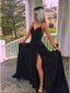 Black Spaghetti Straps Halter Long Prom Dresses With High Split