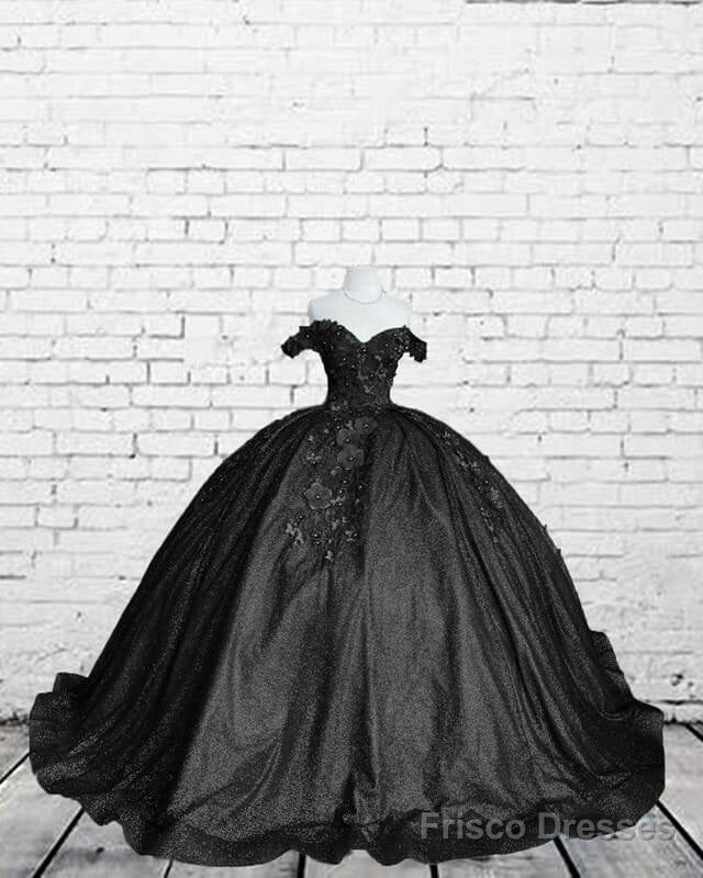 Black Sparkly Ball Gown Dress With 3D Flowers Secondary image