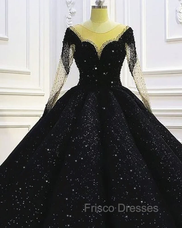 Black Sparkly Long Sleeve Wedding Ball Gown Dress Secondary image