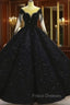 Black Sparkly Long Sleeve Wedding Ball Gown Dress