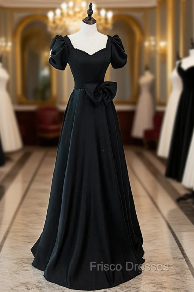 Black Square Puff Sleeve Beading Formal Prom Dress Main image