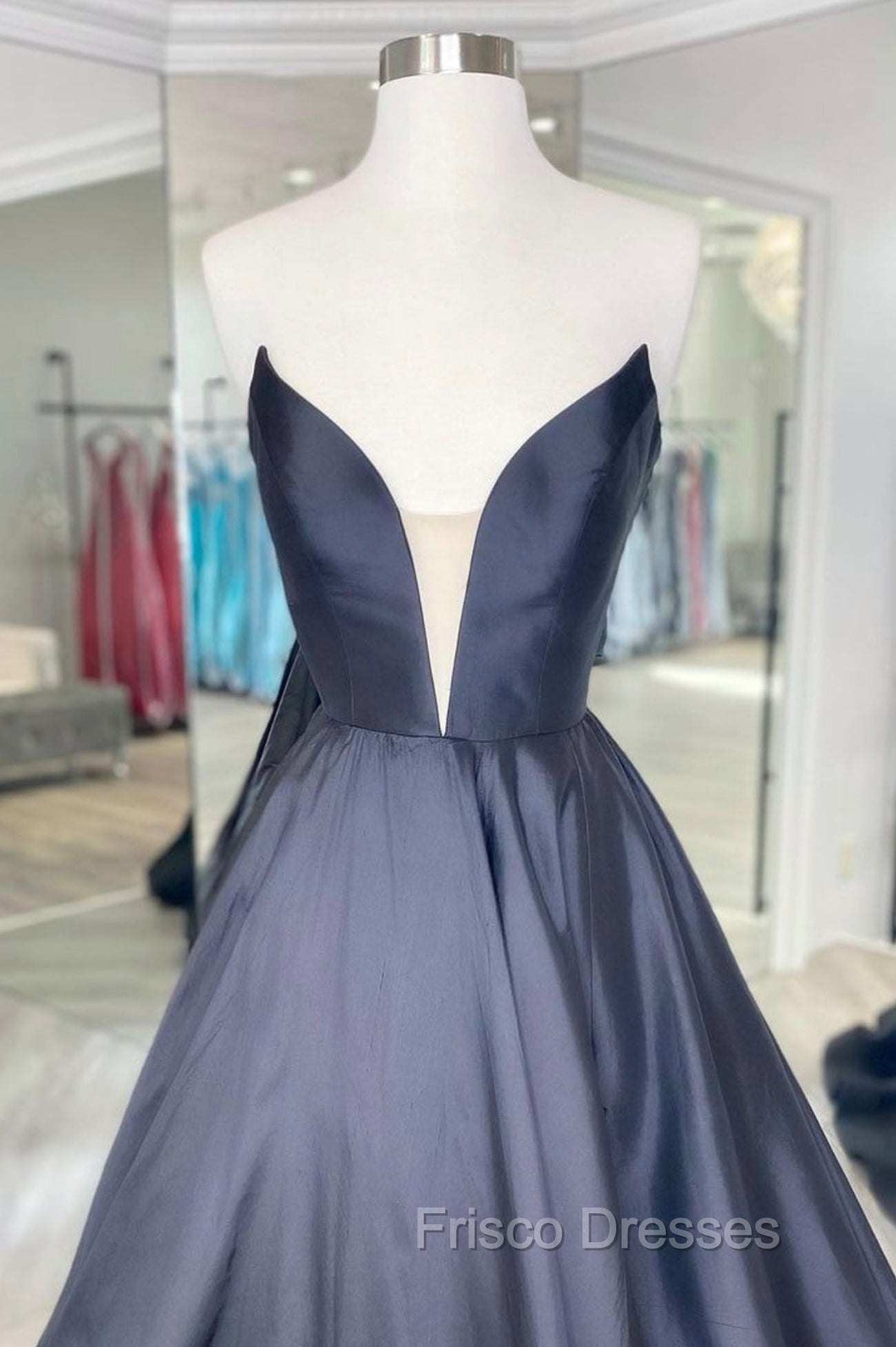 Black Strapless Satin Long Formal Prom Dress, Black A-Line Evening Dress Secondary image