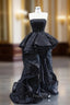 Black Strapless Sequins Pearls  Formal Prom Dress