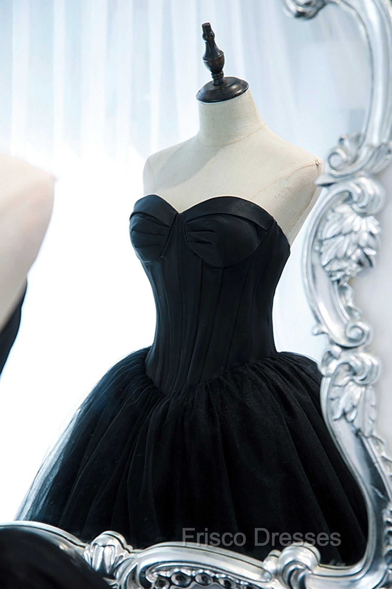 Black Strapless Tulle Long A-Line Formal Prom Dress, Black Formal Evening Gown Secondary image