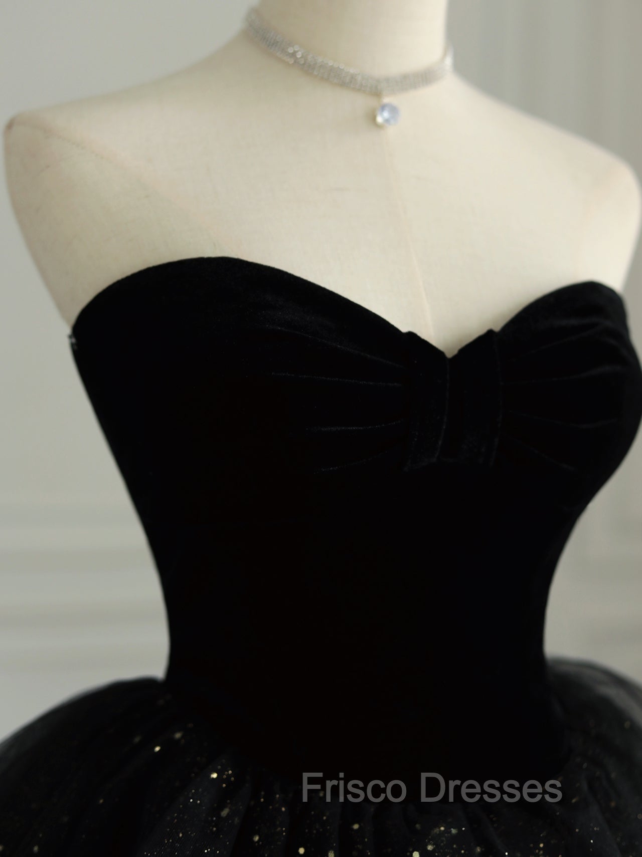 Black Strapless Layered Velvet Tulle Long Formal Prom Dress Evening Dress