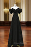 Black Straps Bow Long Formal Prom Dress