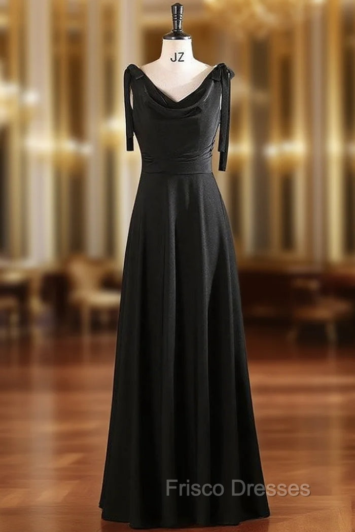 Black Straps Pleats Pearls Formal Prom Dress Main image