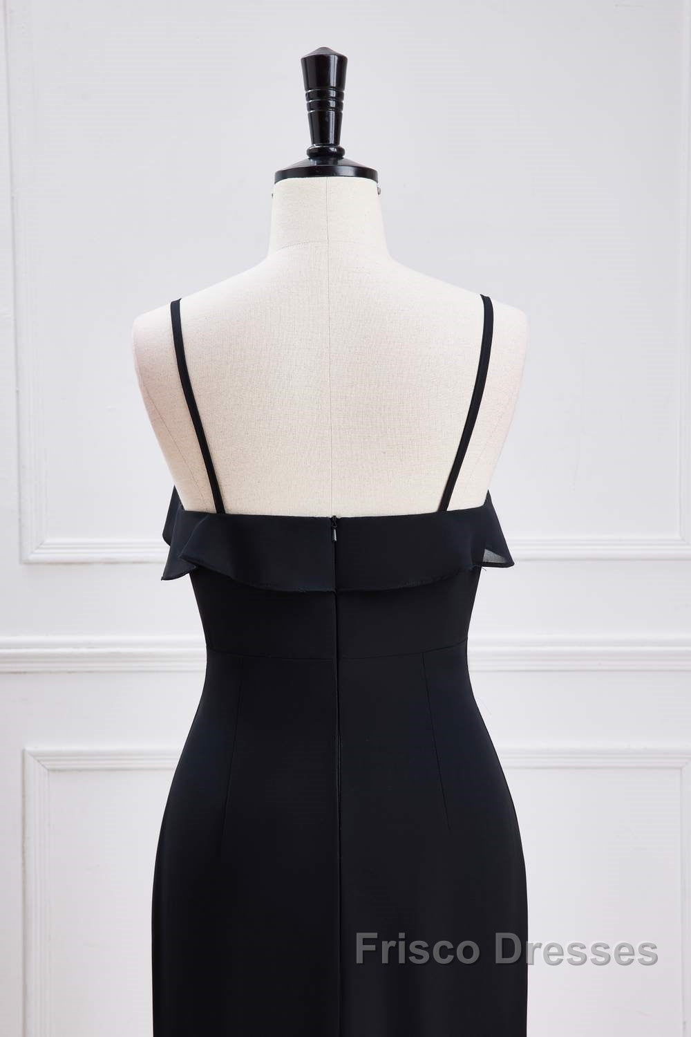 Black Straps Ruffle Multi-Layer Chiffon Maxi Dress