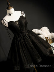Black Straps Tulle Short Homecoming Dress Formal Prom Dress, Little Black Party Dress