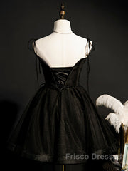 Black Straps Tulle Short Homecoming Dress Formal Prom Dress, Little Black Party Dress