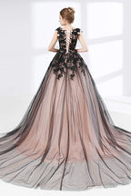 Black Sweetheart Applique Lace See Through Prom Dresses