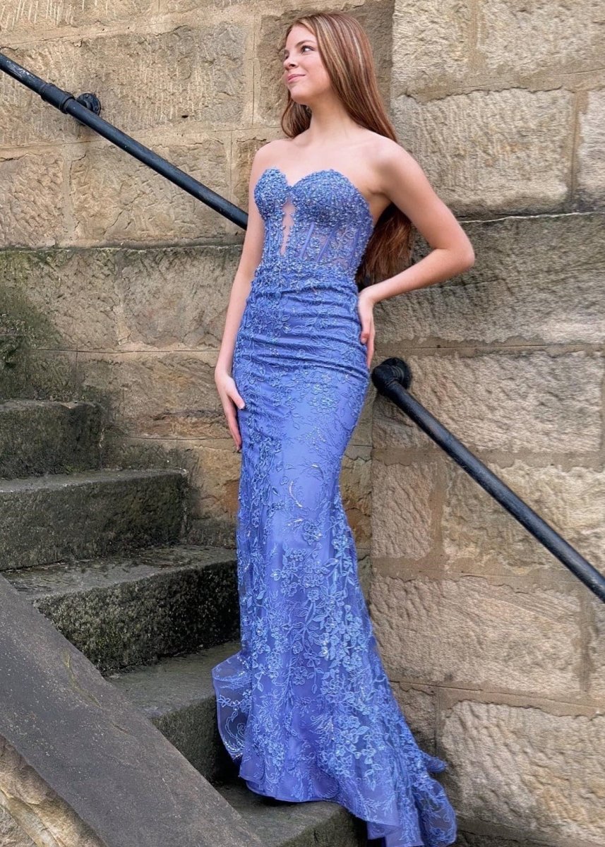 Black Sweetheart Lace Appliques Mermaid Long Prom Dress