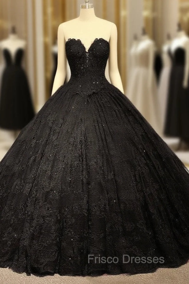 Black Sweetheart Lace Wedding Dress Ball Gown Main image