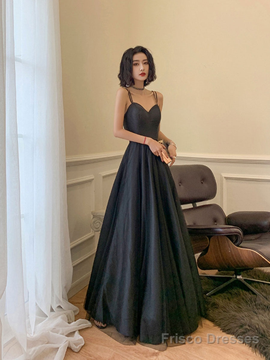 Black Sweetheart Neck Long Prom Dress, Backless Tulle Black Party Dress Main image