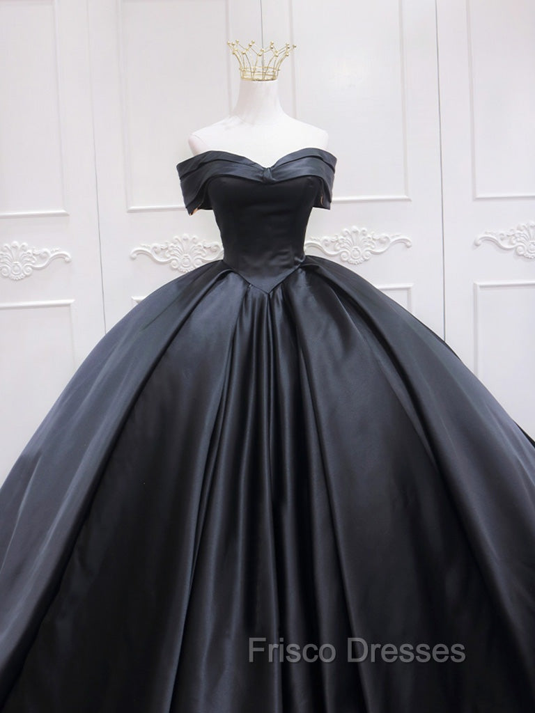 Black Sweetheart Neck Satin Long Formal Prom Gown, Black Sweet 16 Dress Secondary image
