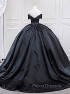 Black Sweetheart Neck Satin Long Formal Prom Gown, Black Sweet 16 Dress