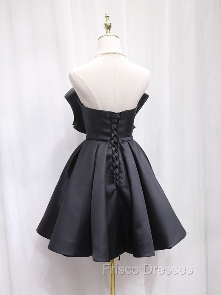 Black Sweetheart Neck Satin Short Formal Prom Dress, Black Homecoming Dress Secondary image