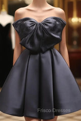 Black Sweetheart Neck Satin Short Formal Prom Dress, Black Homecoming Dress