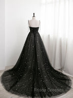 Black Sweetheart Neck Tulle Long Formal Prom Dress A Line Black Evening Dress