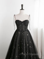 Black Sweetheart Neck Tulle Long Formal Prom Dress A Line Black Evening Dress