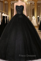 Black Sweetheart Neck Tulle Long Formal Prom Dress Black Evening Dress