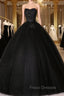 Black Sweetheart Neck Tulle Long Formal Prom Dress Black Evening Dress
