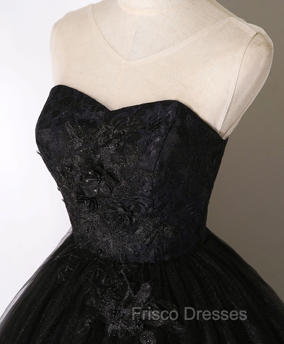 Black Sweetheart Neck Tulle Long Formal Prom Dress Black Evening Dress