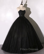 Black Sweetheart Neck Tulle Long Formal Prom Dress Black Evening Dress