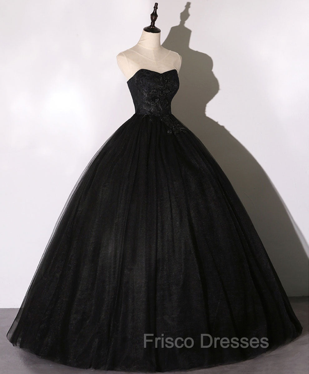 Black Sweetheart Neck Tulle Long Formal Prom Dress Black Evening Dress