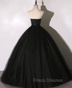 Black Sweetheart Neck Tulle Long Formal Prom Dress Black Evening Dress