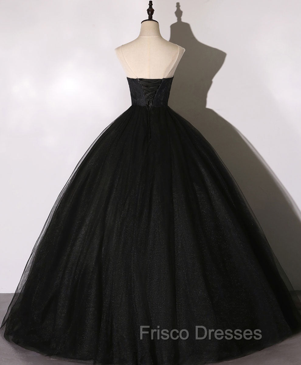 Black Sweetheart Neck Tulle Long Formal Prom Dress Black Evening Dress