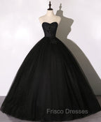 Black Sweetheart Neck Tulle Long Formal Prom Dress Black Evening Dress