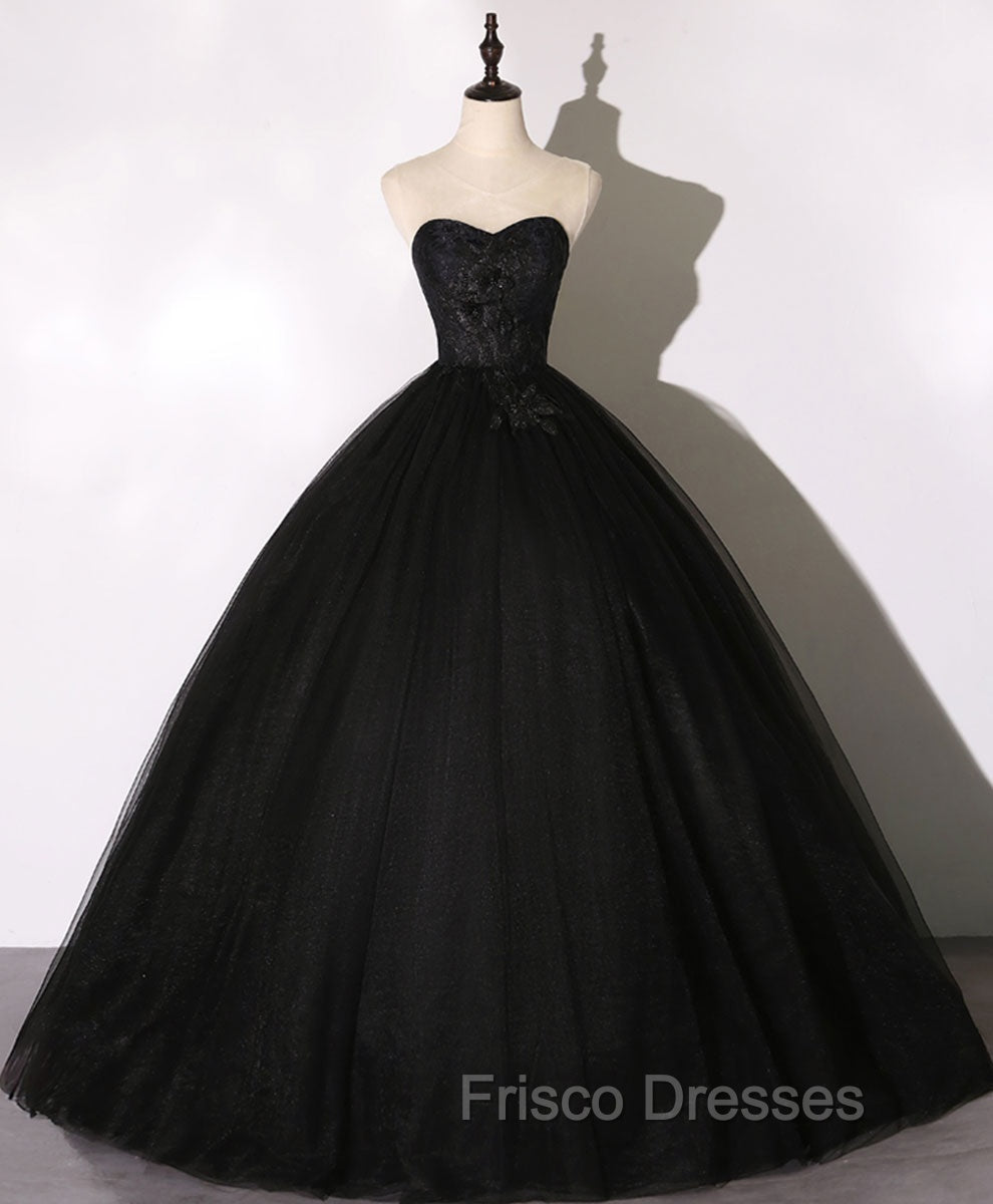 Black Sweetheart Neck Tulle Long Formal Prom Dress Black Evening Dress