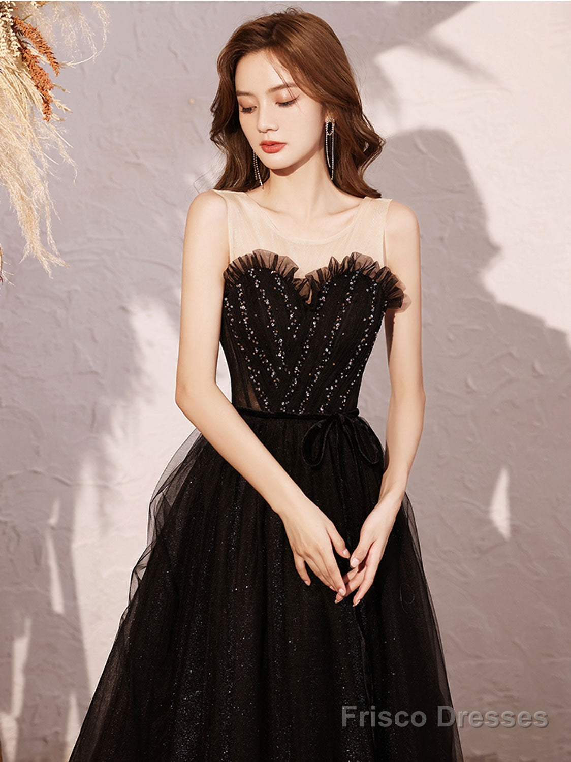 Black Sweetheart Neck Tulle Sequin Beads Long Prom Dress Secondary image
