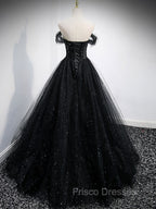 Black Sweetheart Off Shoulder Tulle Long Formal Prom Dress, Black Evening Dress