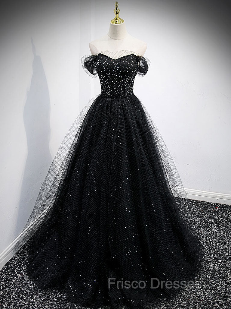 Black Sweetheart Off Shoulder Tulle Long Formal Prom Dress, Black Evening Dress Secondary image