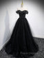 Black Sweetheart Off Shoulder Tulle Long Formal Prom Dress, Black Evening Dress