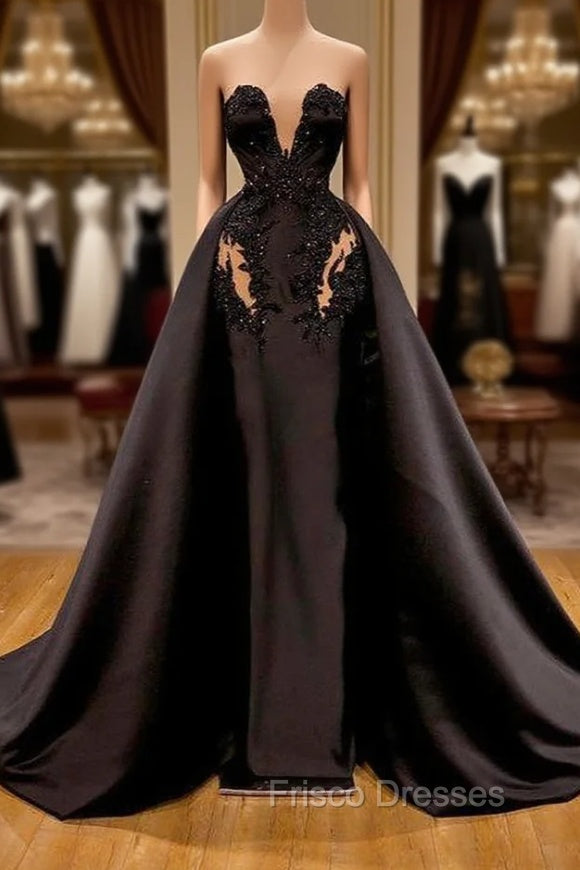 Black Sweetheart Overskirt Long Evening Gowns With Appliques Main image
