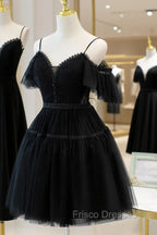 Black Sweetheart Straps Tulle Homecoming Dress, Black Off Shoulder Formal Prom Dress