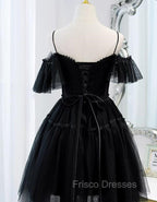 Black Sweetheart Straps Tulle Homecoming Dress, Black Off Shoulder Formal Prom Dress