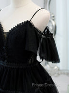 Black Sweetheart Straps Tulle Homecoming Dress, Black Off Shoulder Formal Prom Dress