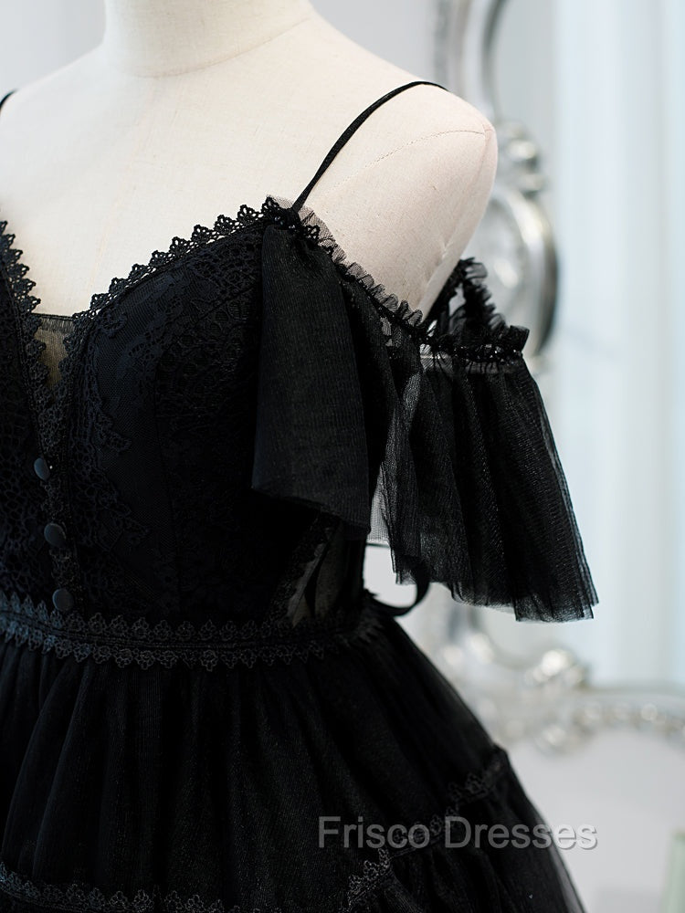 Black Sweetheart Straps Tulle Homecoming Dress, Black Off Shoulder Formal Prom Dress